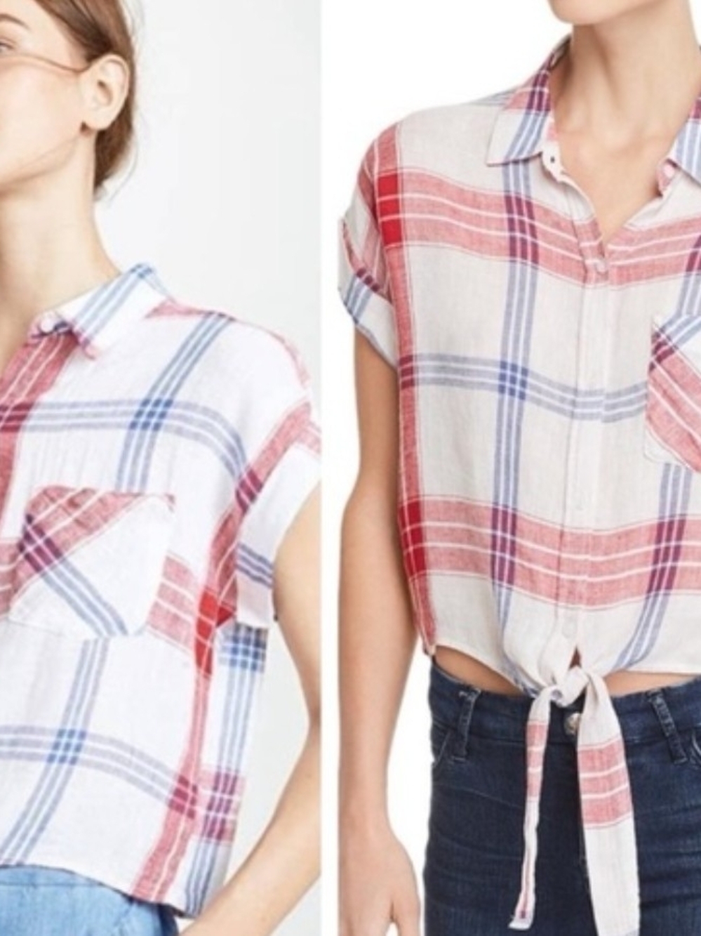 Rails Red and Blue Plaid Short-Sleeve Tie-Front Top
